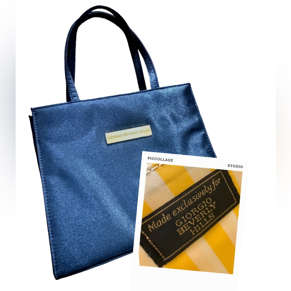Giorgio of Beverly Hills, Mini Black Tote Yellow and White Striped Interior